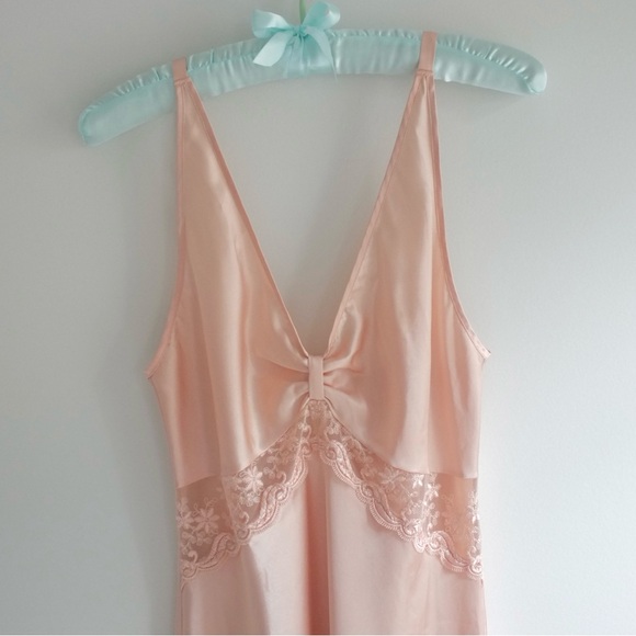 1990s Vintage Enchanted Peach Full Length Slip Dress - Picture 2 of 7